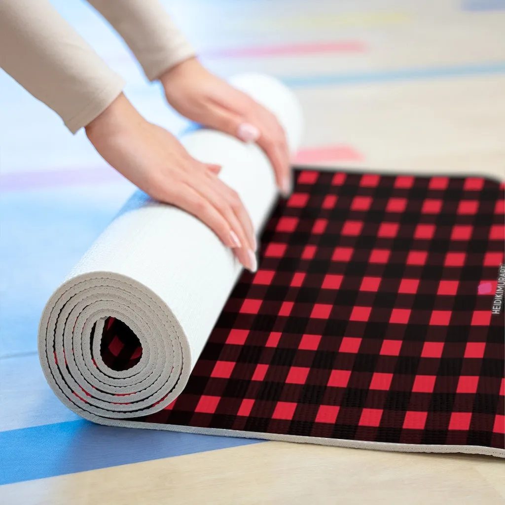 Buffalo Red Foam Yoga Mat, Buffalo Red Plaid Print Lightweight 0.25" thick Mat - Printed in USA (Size: 24″x72")