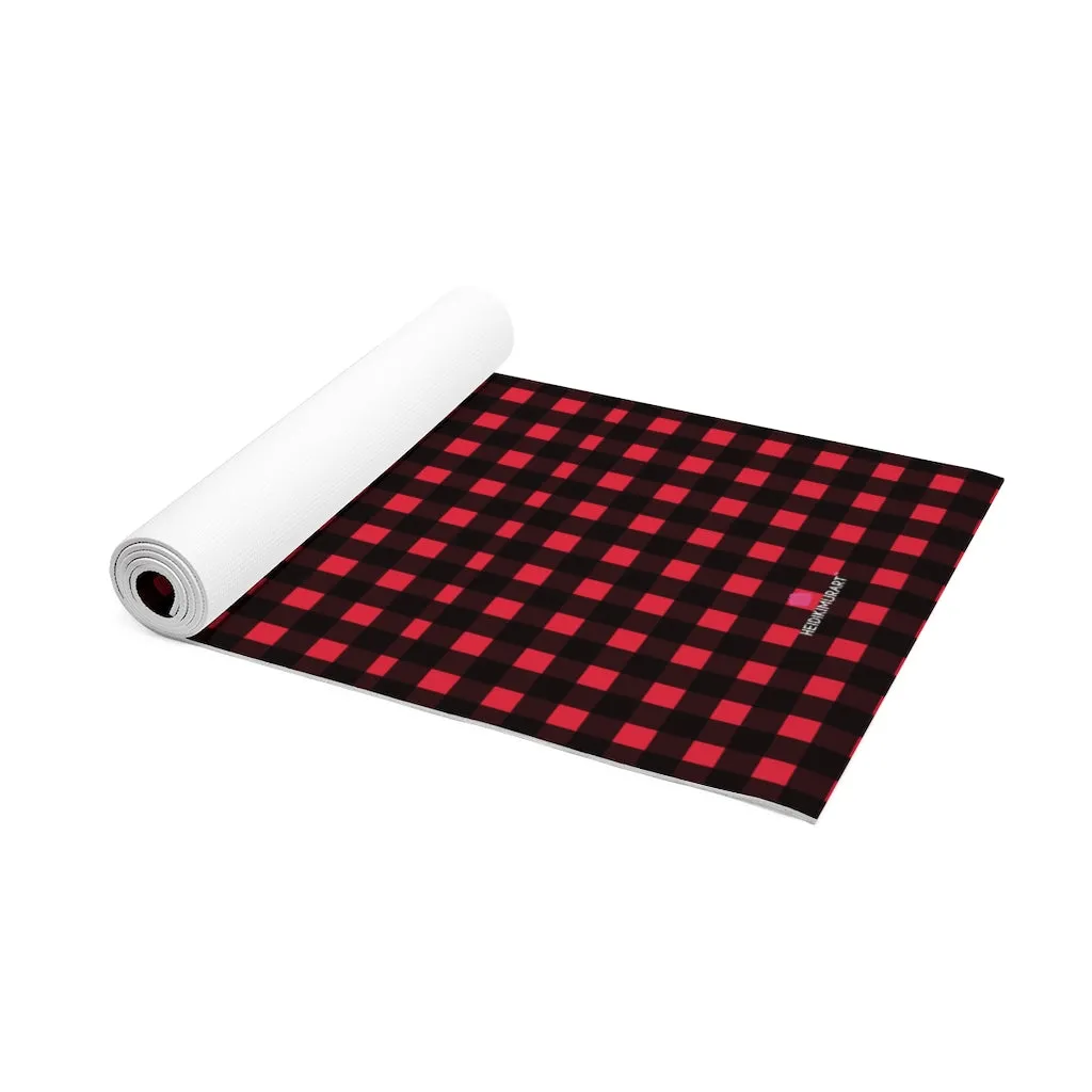 Buffalo Red Foam Yoga Mat, Buffalo Red Plaid Print Lightweight 0.25" thick Mat - Printed in USA (Size: 24″x72")