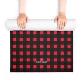 Buffalo Red Foam Yoga Mat, Buffalo Red Plaid Print Lightweight 0.25" thick Mat - Printed in USA (Size: 24″x72")