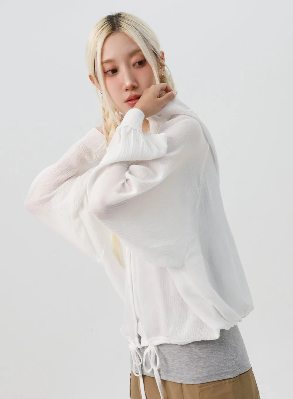 Buttoned Mesh Hoodie IS312