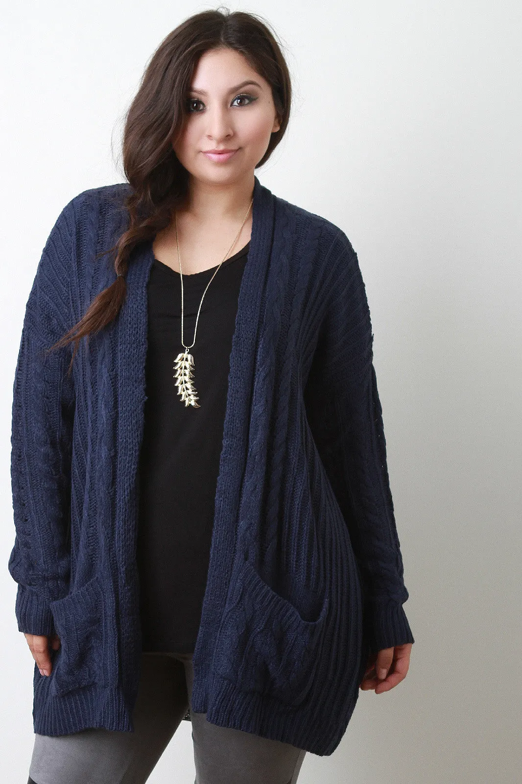 Cable Knit Front Pocket Cardigan