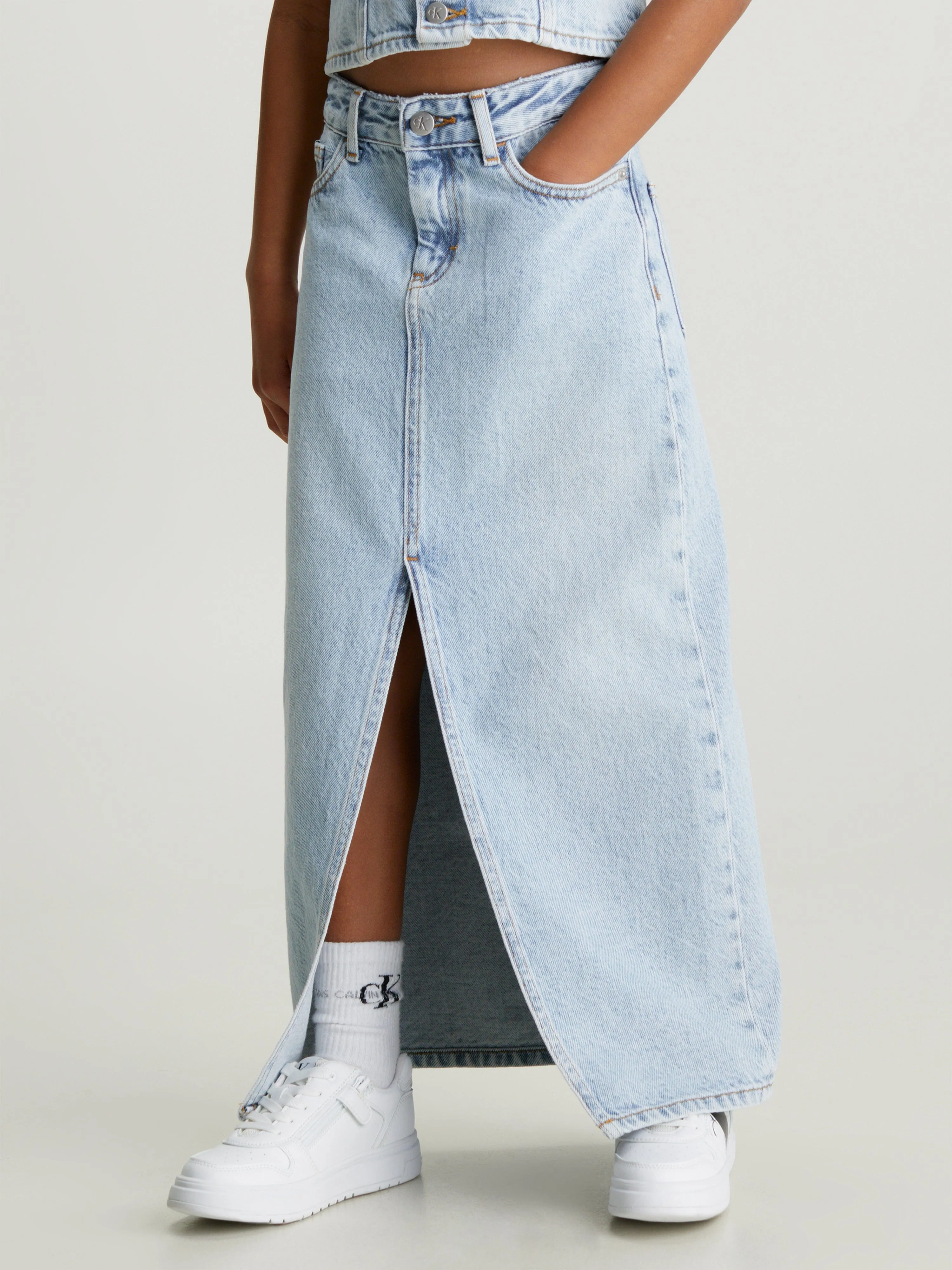 Calvin Klein Girls Denim Maxi Skirt in Blue