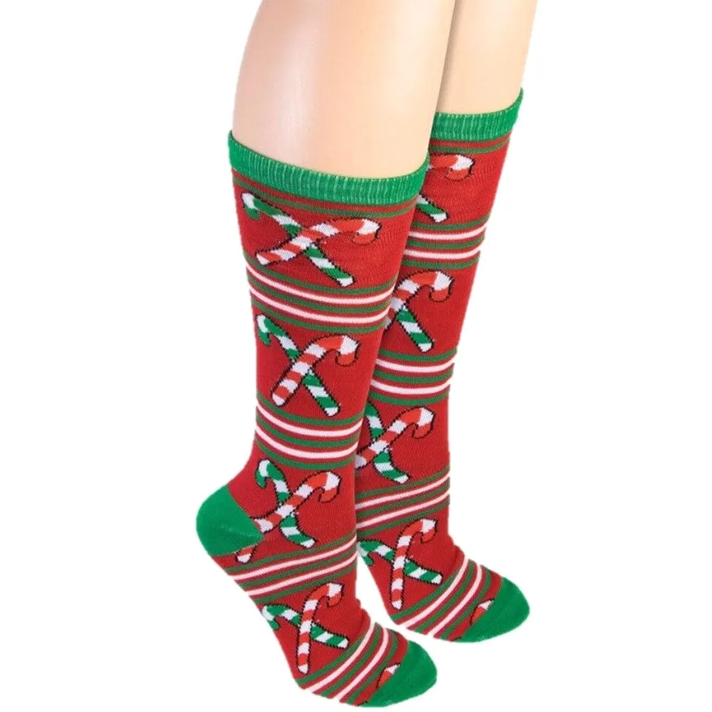 Candy Cane Christmas Knee Socks