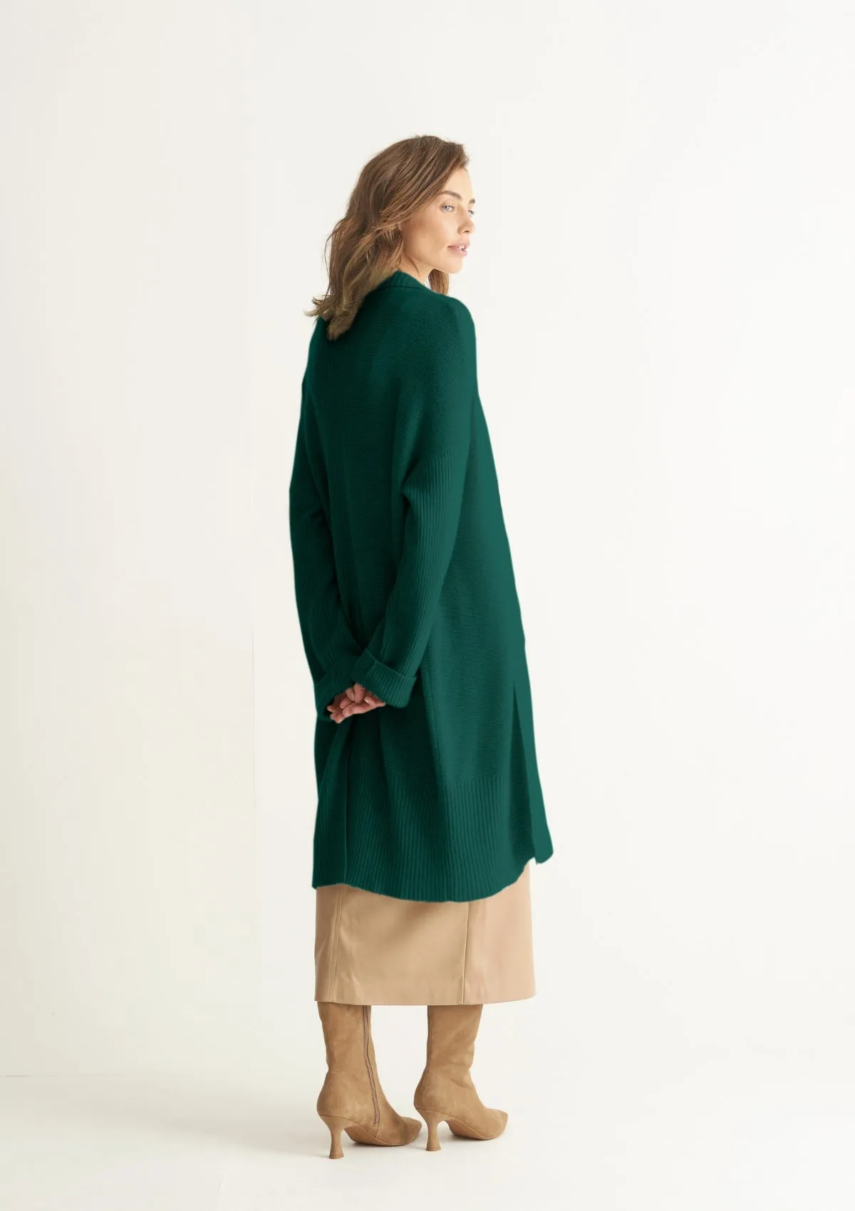 Cashmere Edge To Edge Cardigan in Bottle Green