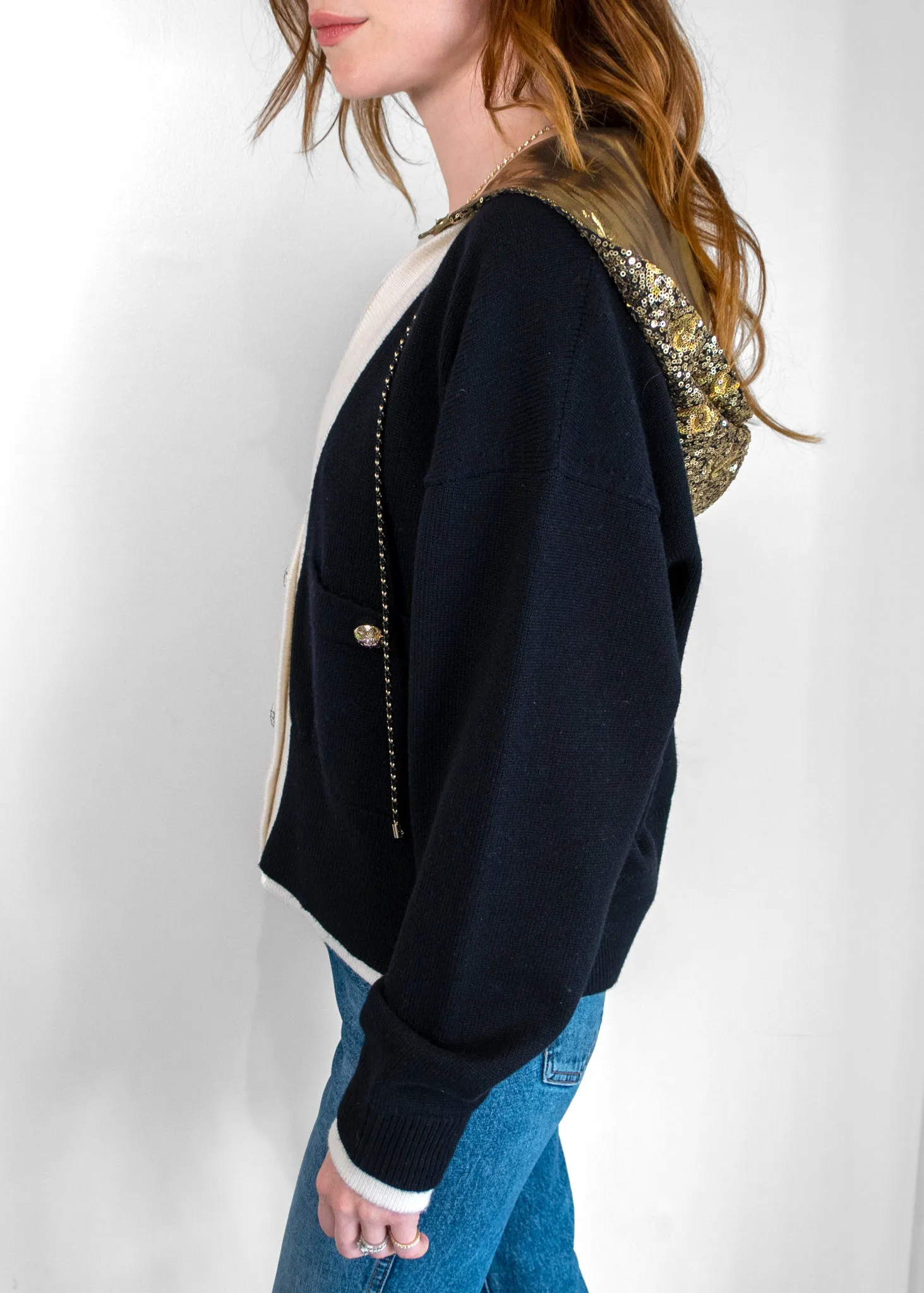 Chanel Cashmere Cardigan With Sequin Hood