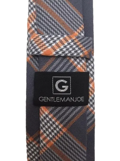 Charcoal Gray and Orange Plaid Cotton Skinny Men's Tie