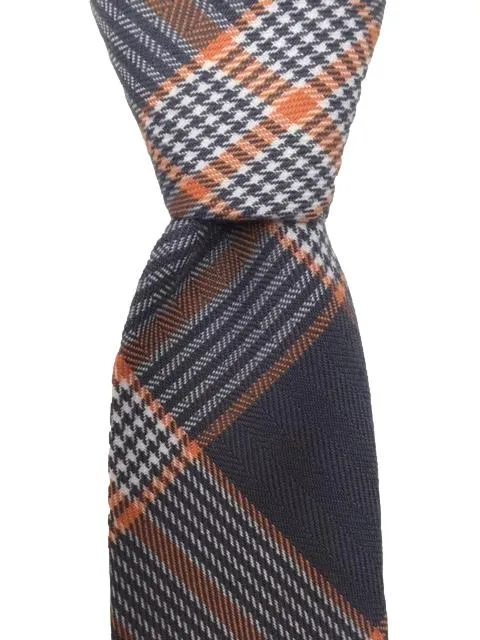 Charcoal Gray and Orange Plaid Cotton Skinny Men's Tie