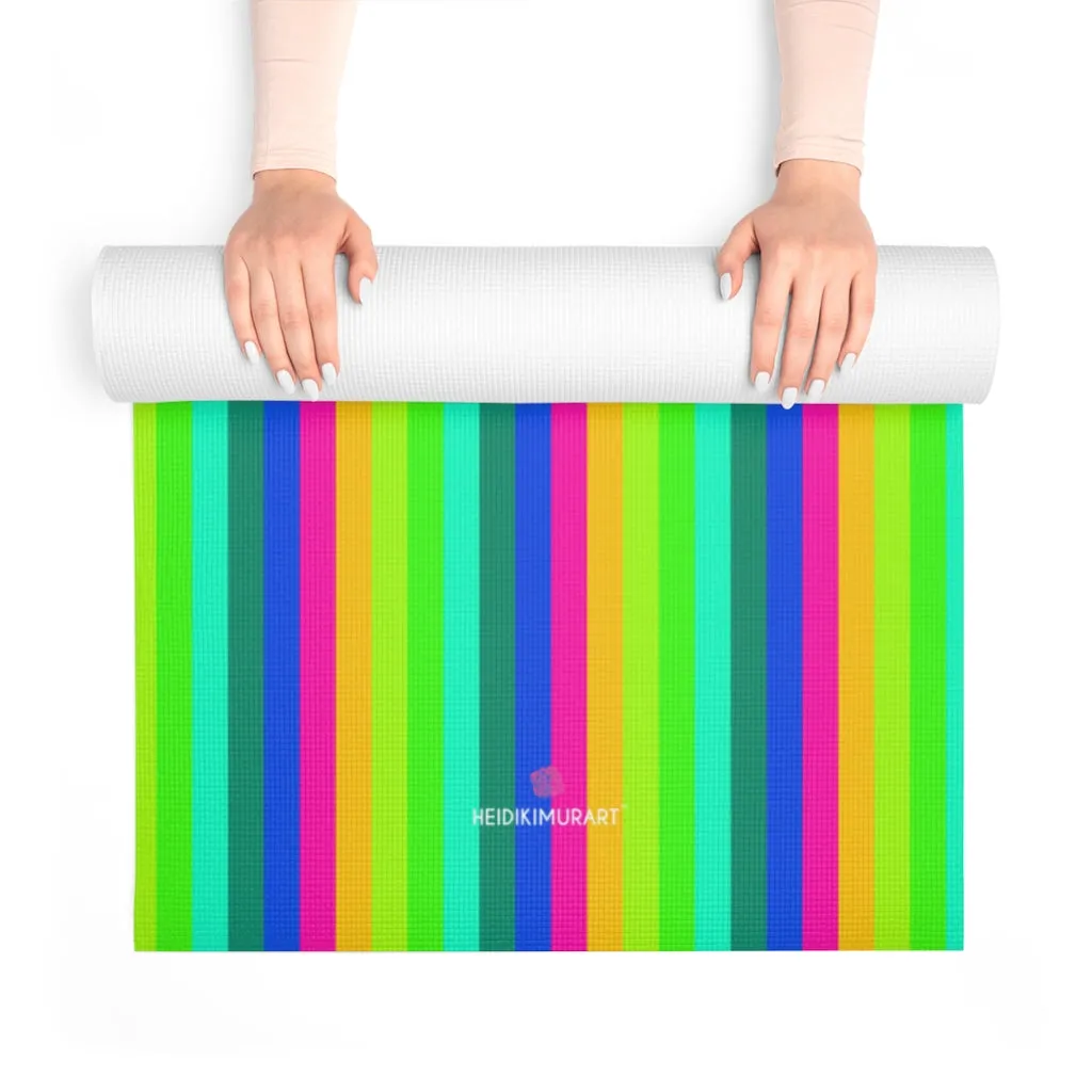 Colorful Rainbow Foam Yoga Mat, Striped Gay Pride Best Lightweight 0.25" thick Mat - Printed in USA (Size: 24″x72")