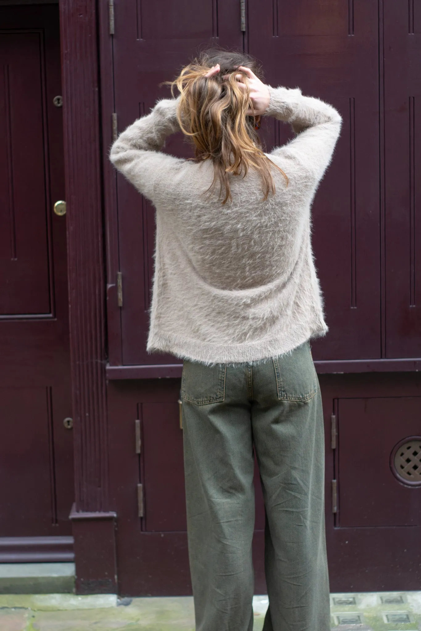 Compania Fantastica Beige Textured Knit Cardigan