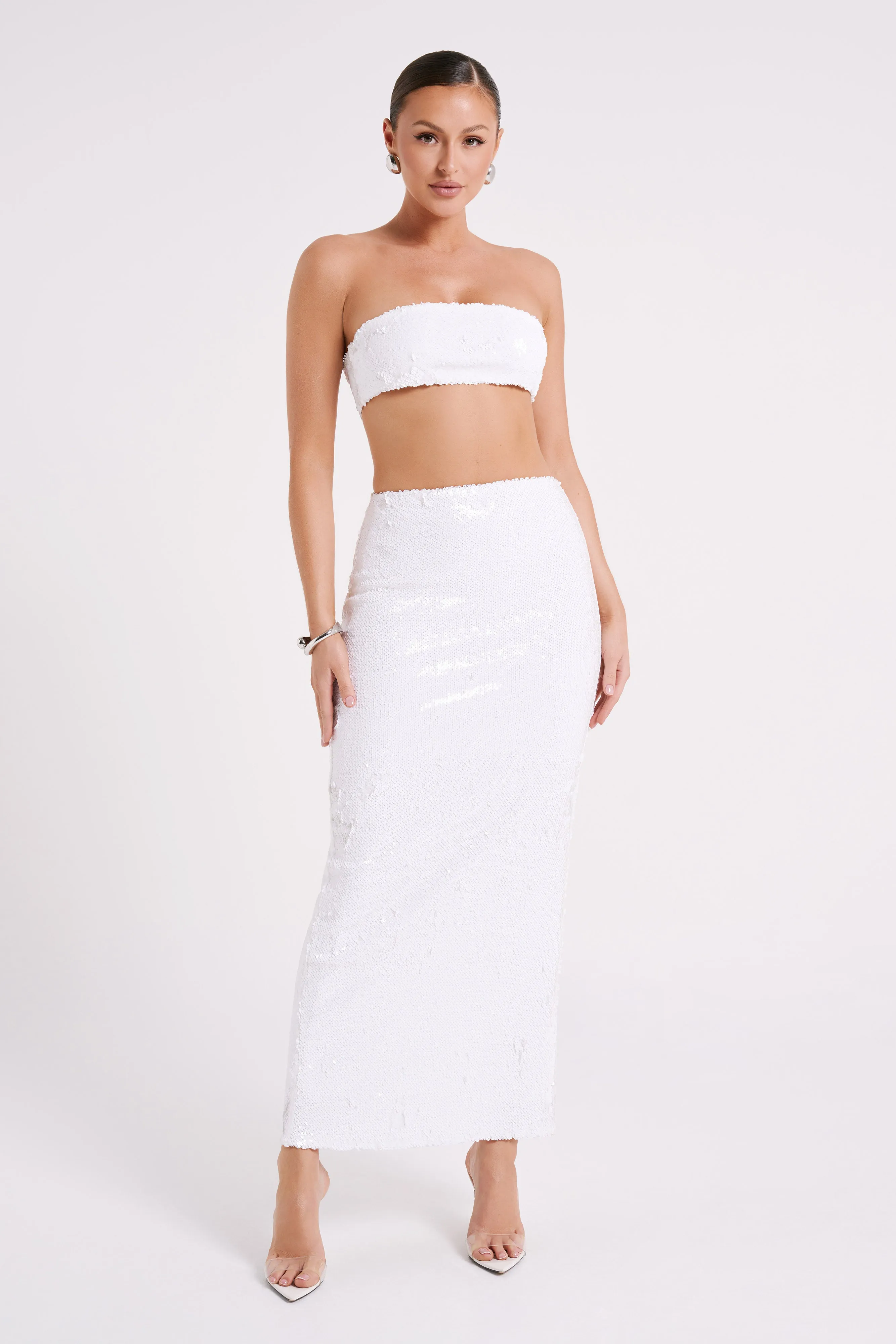 Cosette Sequin Maxi Skirt - White