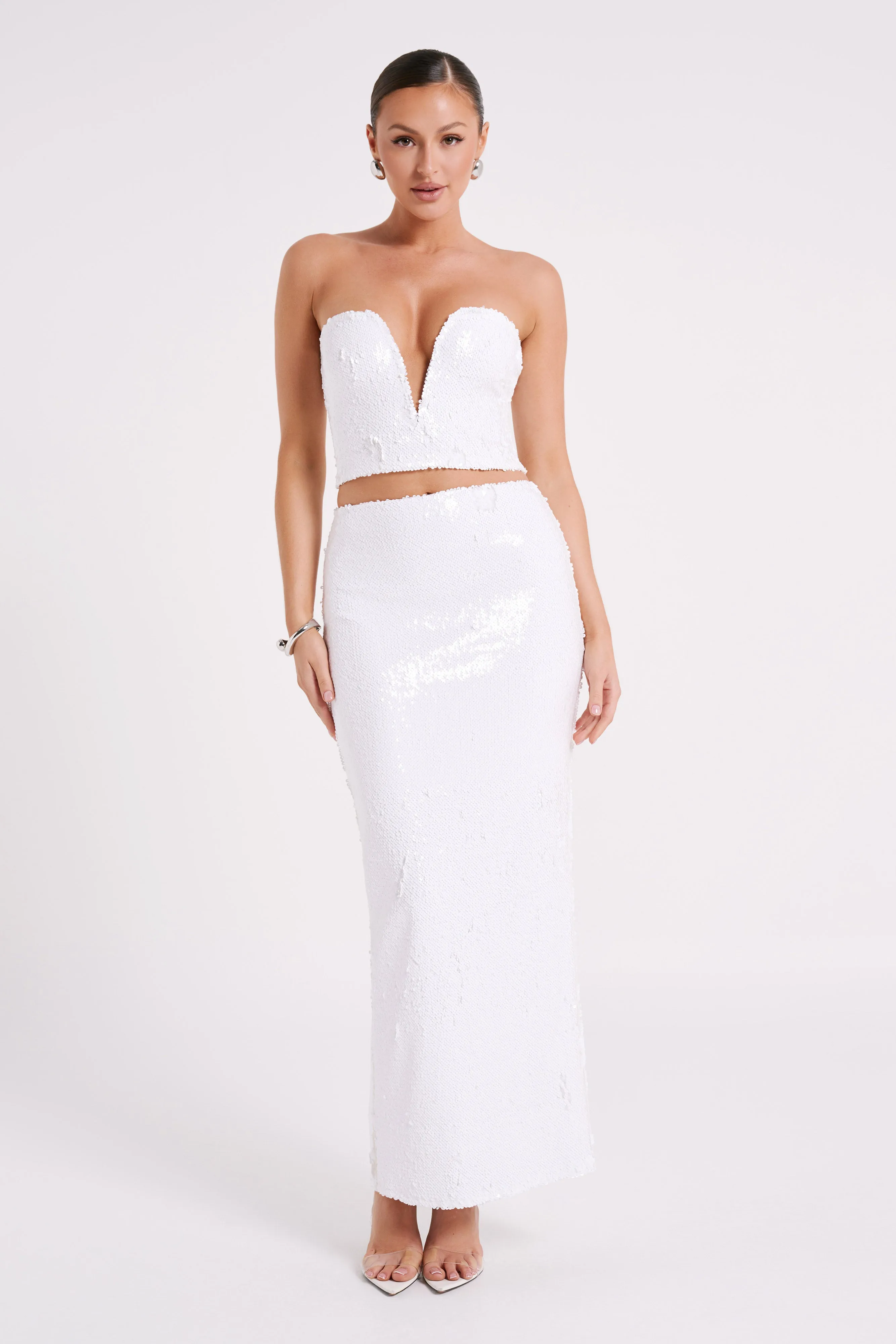 Cosette Sequin Maxi Skirt - White