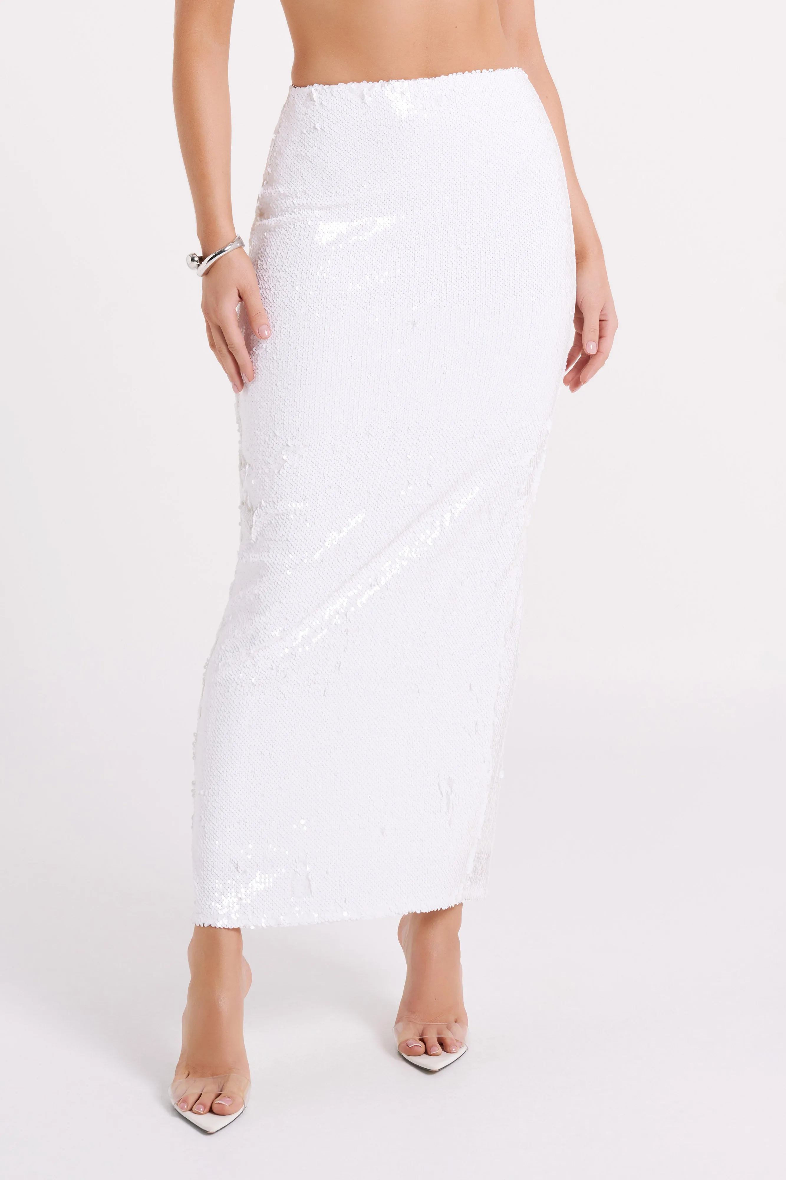 Cosette Sequin Maxi Skirt - White