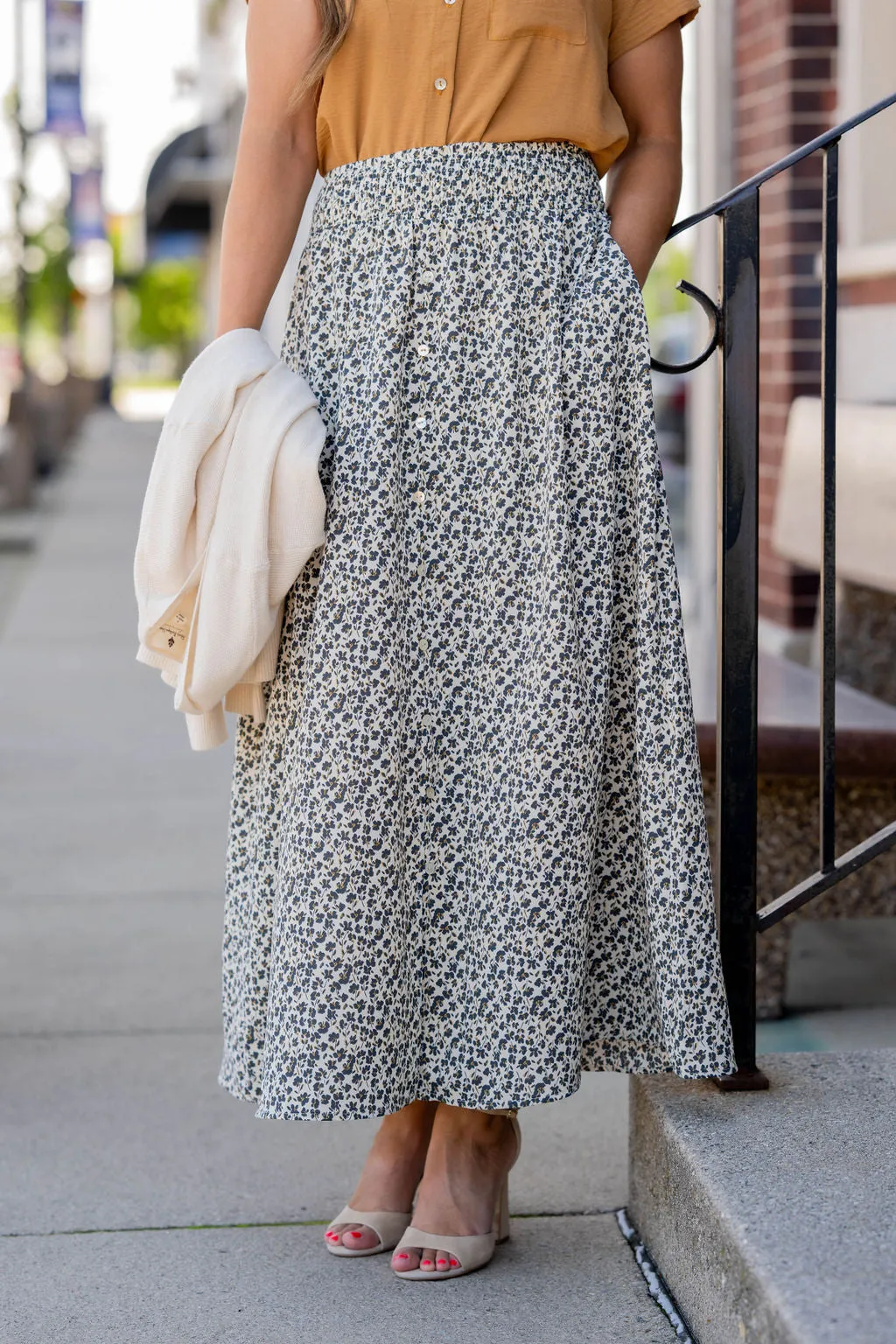 Cosmos Button Accented Maxi Skirt