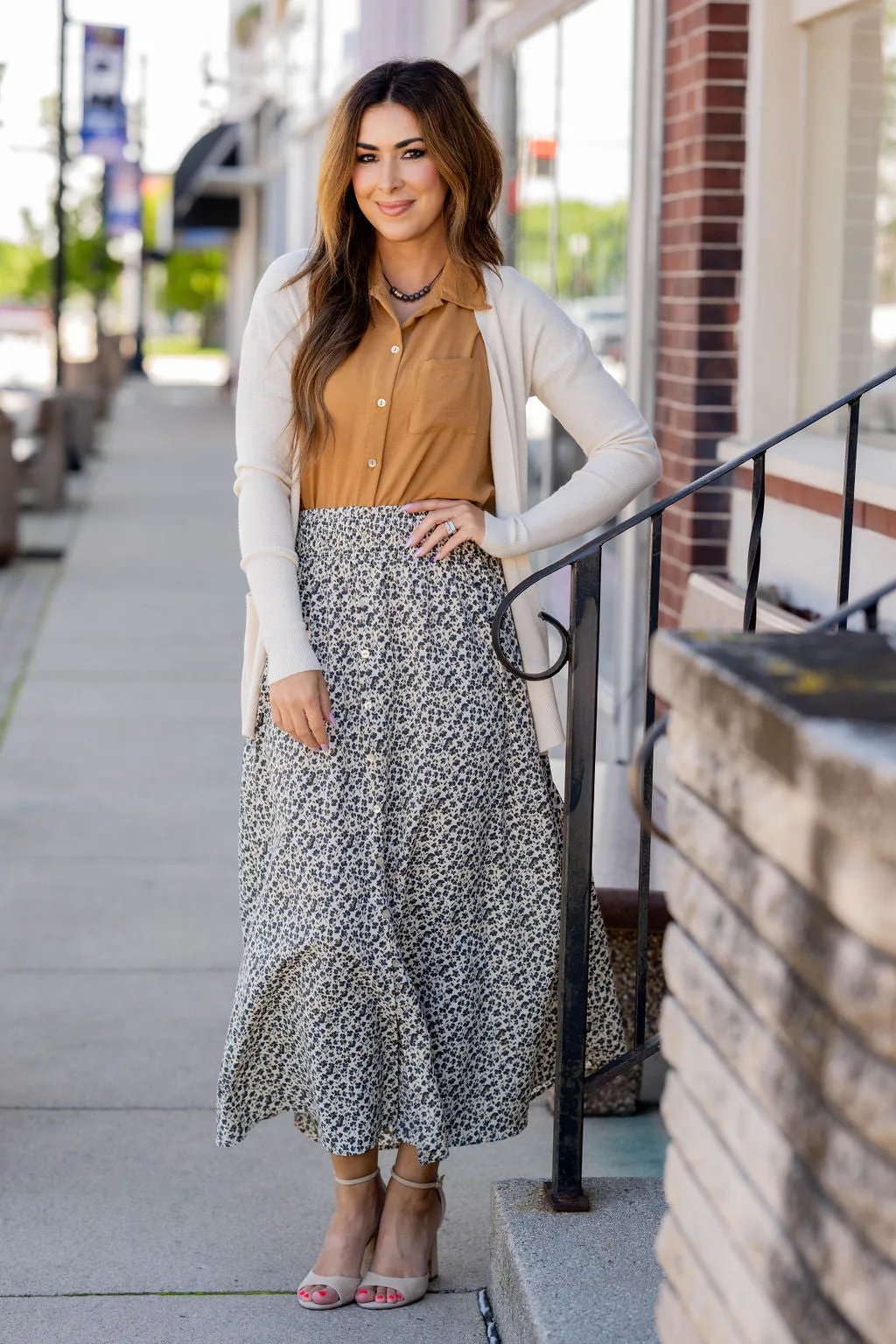 Cosmos Button Accented Maxi Skirt