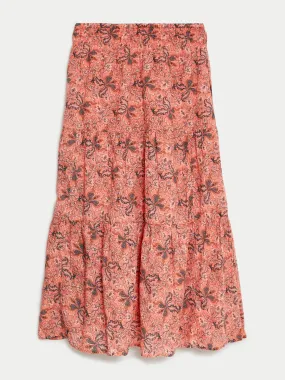 Cotton rich floral maxi tiered skirt