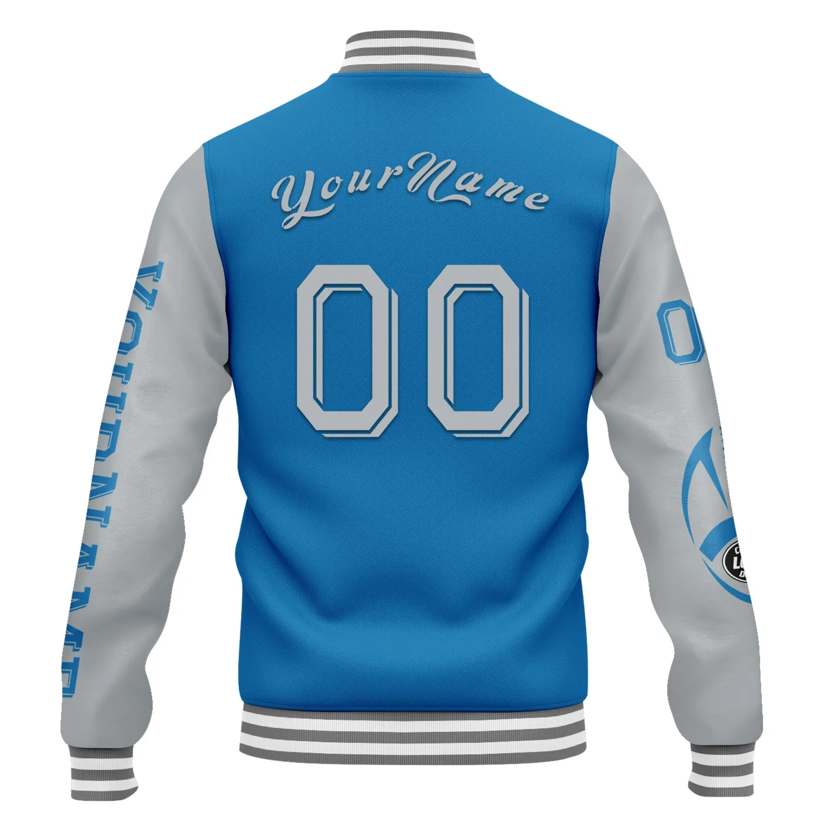 Custom Blue Gray Detroit Jacket Bomber Full-Snap Varsity Letterman Personalized Jacket FZ005SX-D020290-11