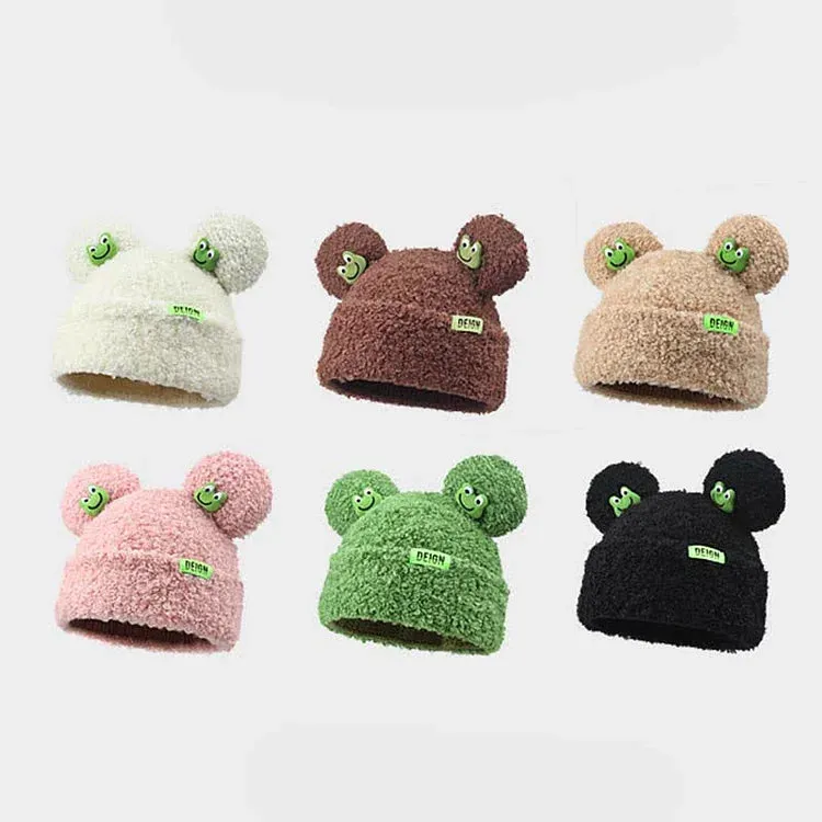 Cute Cartoon Frog Ears Knit Plush Letter Hat