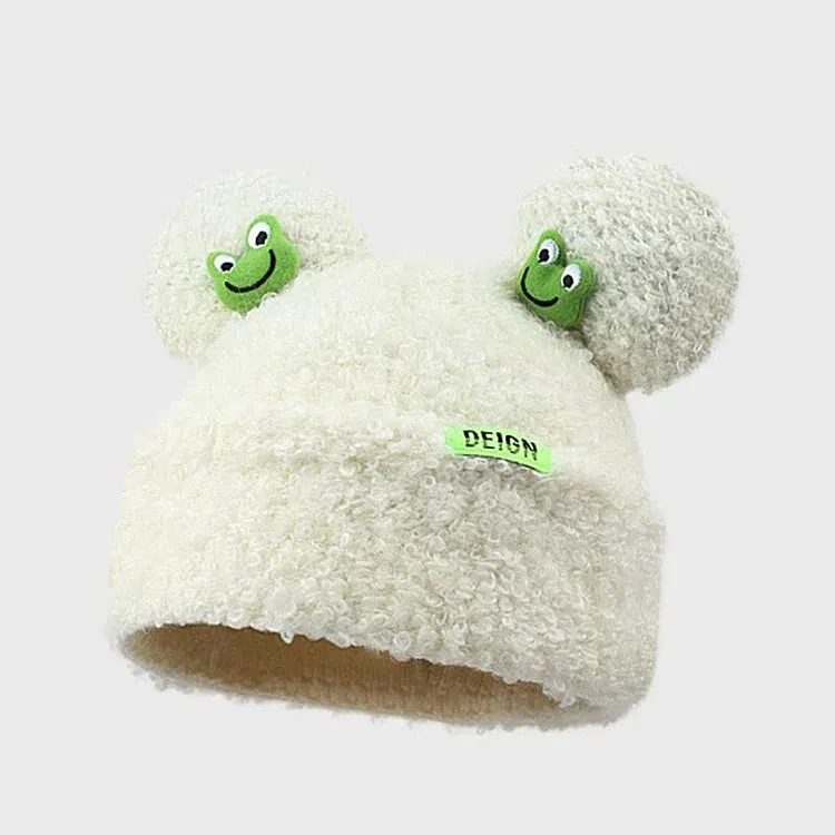 Cute Cartoon Frog Ears Knit Plush Letter Hat