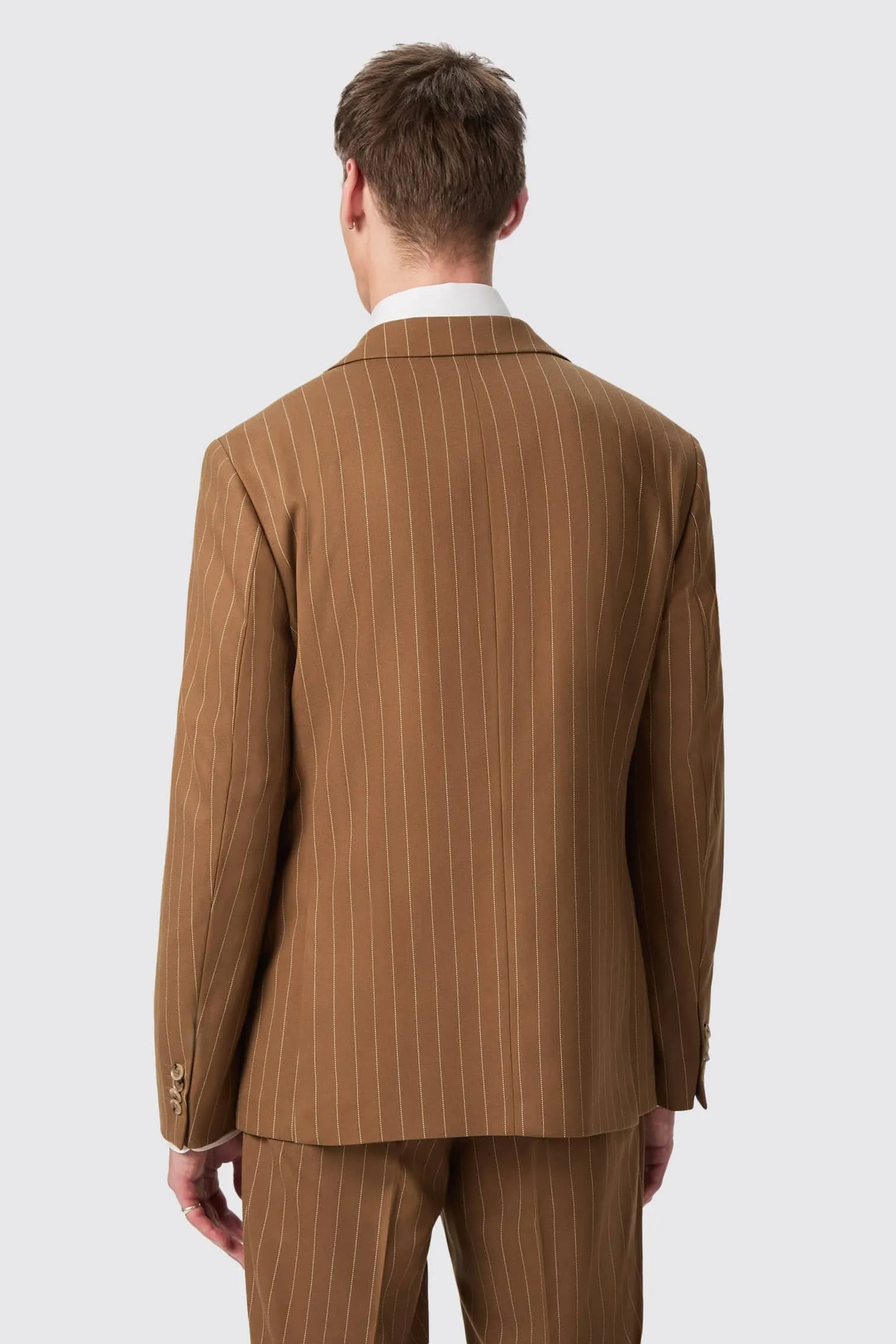 Cuttel Slim Fit Brown Pinstripe Jacket