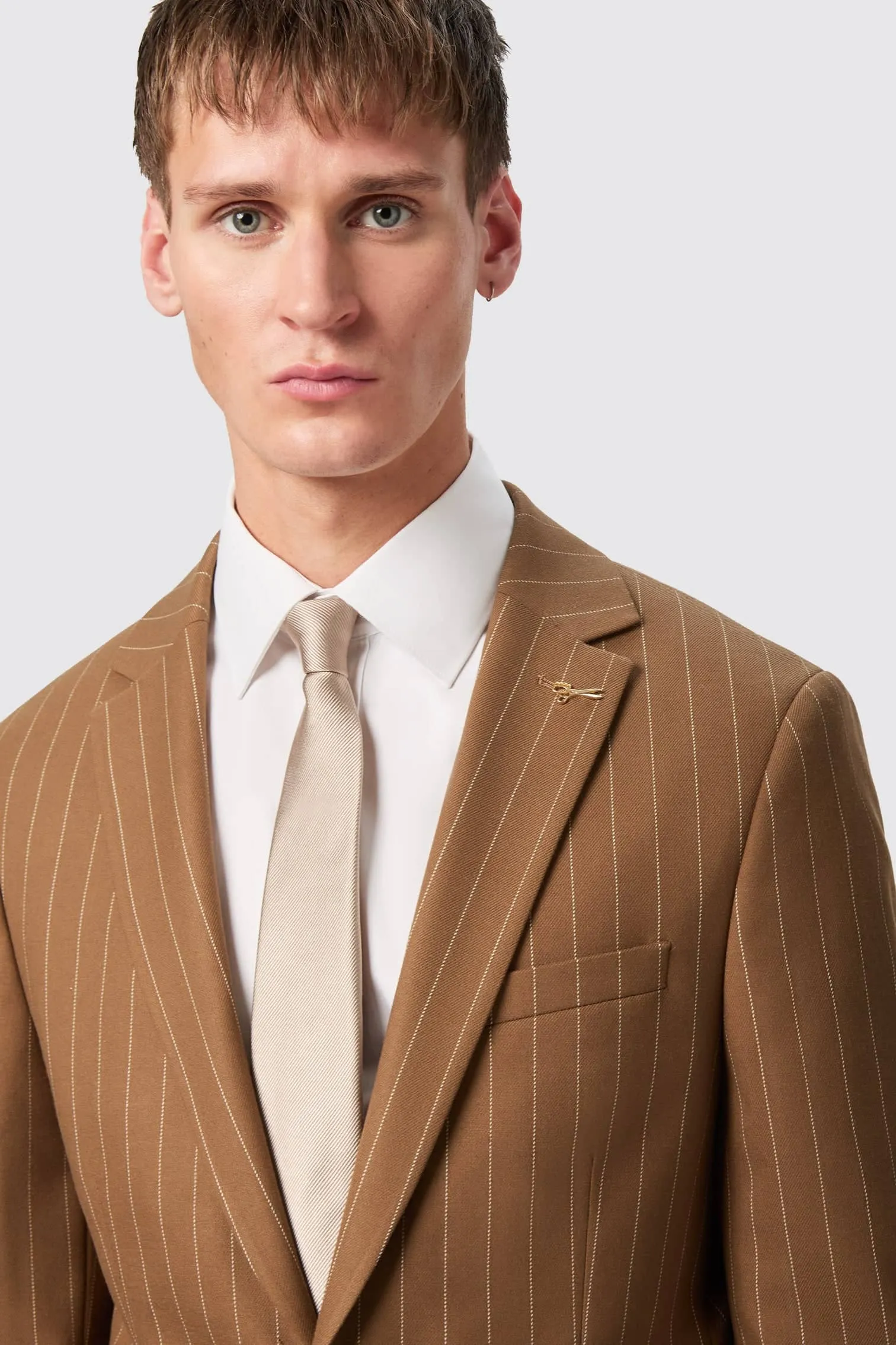 Cuttel Slim Fit Brown Pinstripe Jacket