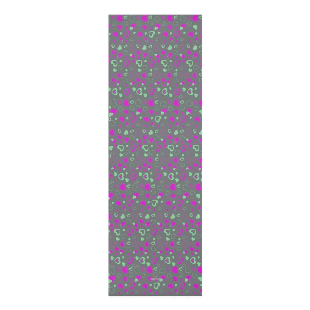 Dark Grey Hearts Foam Yoga Mat, Hearts Pattern Best Lightweight 0.25" thick Mat - Printed in USA (Size: 24″x72")