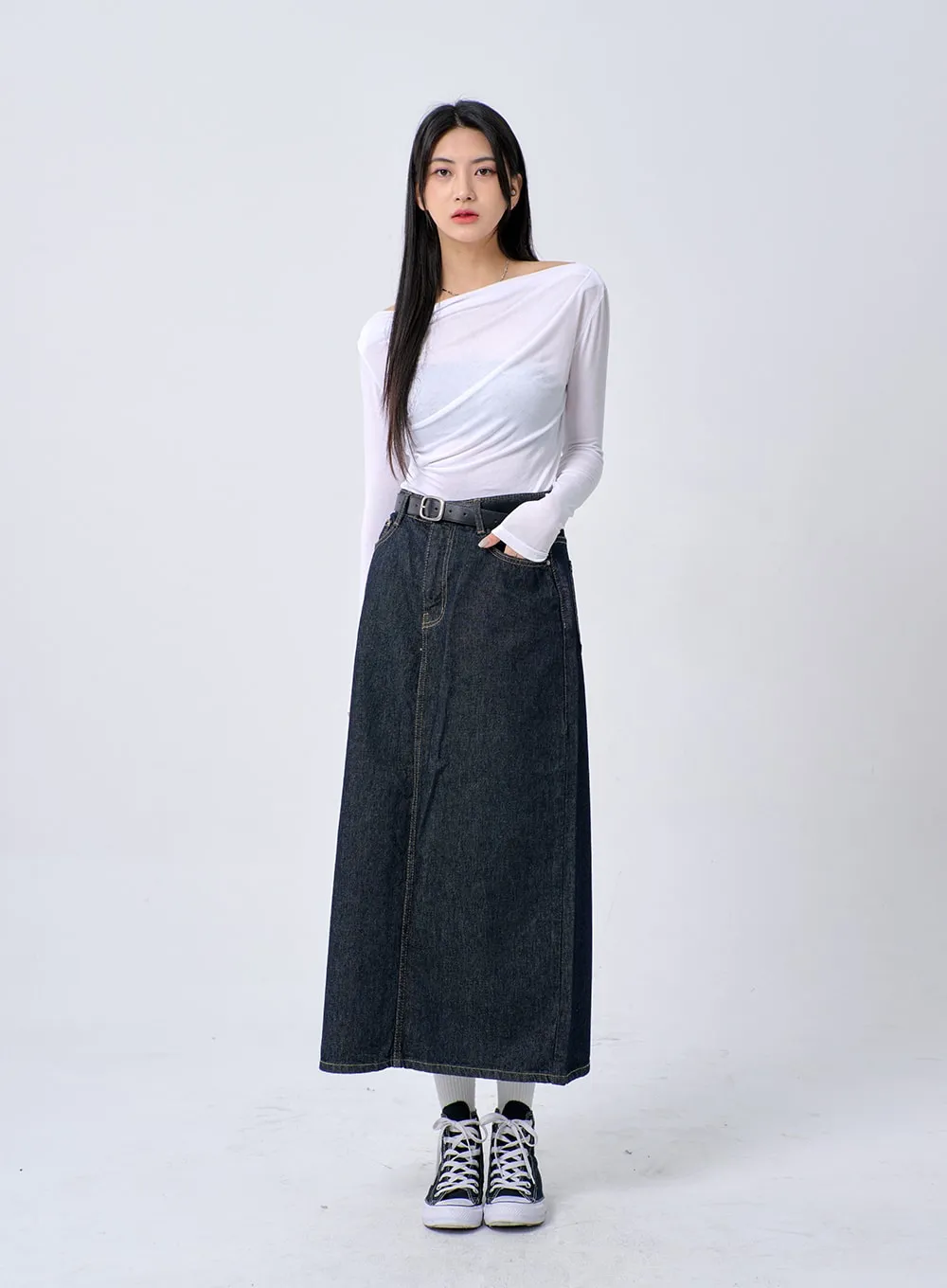 Dark Wash Denim Maxi Skirt BA321