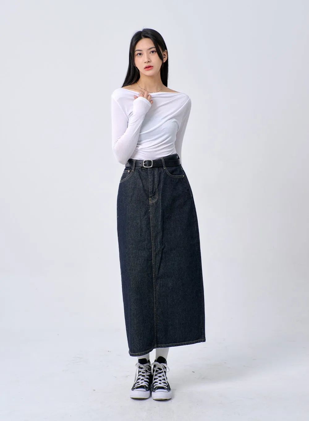 Dark Wash Denim Maxi Skirt BA321