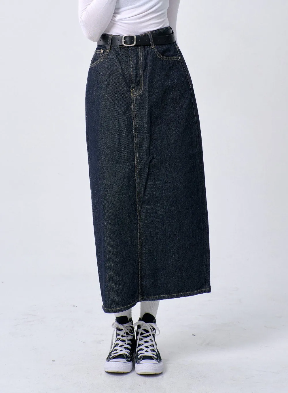 Dark Wash Denim Maxi Skirt BA321