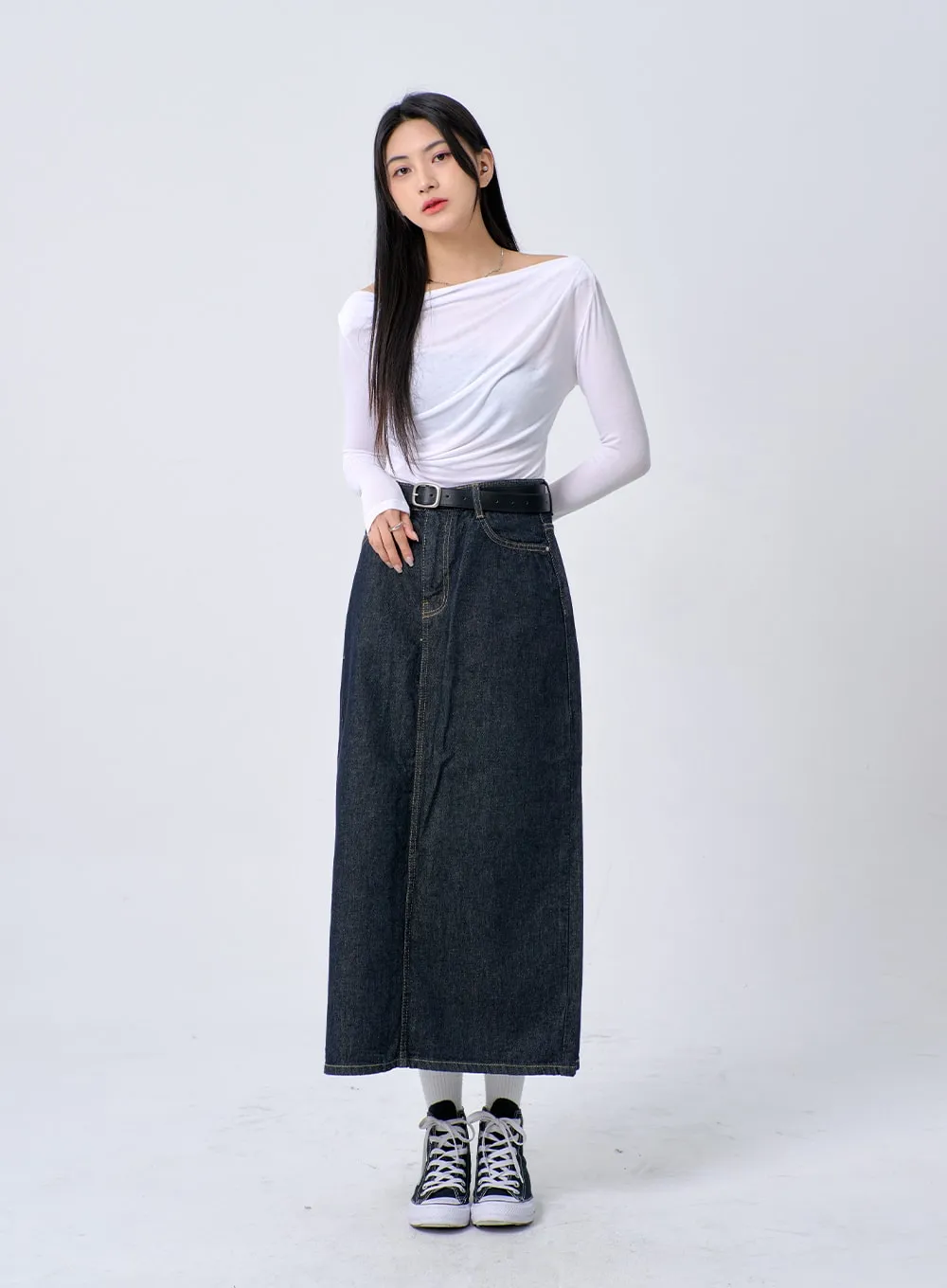 Dark Wash Denim Maxi Skirt BA321