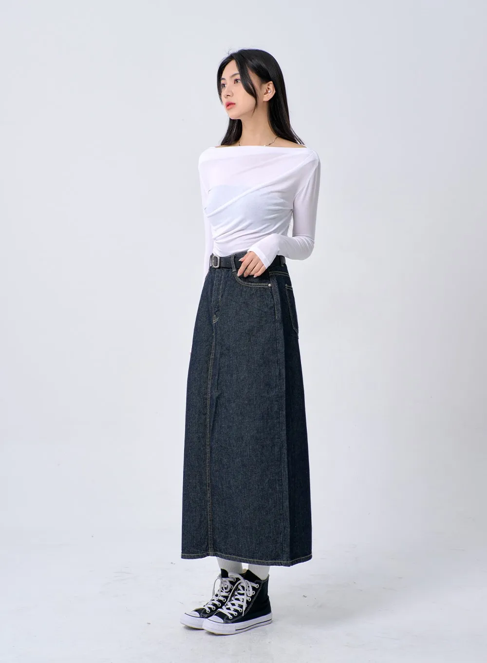 Dark Wash Denim Maxi Skirt BA321