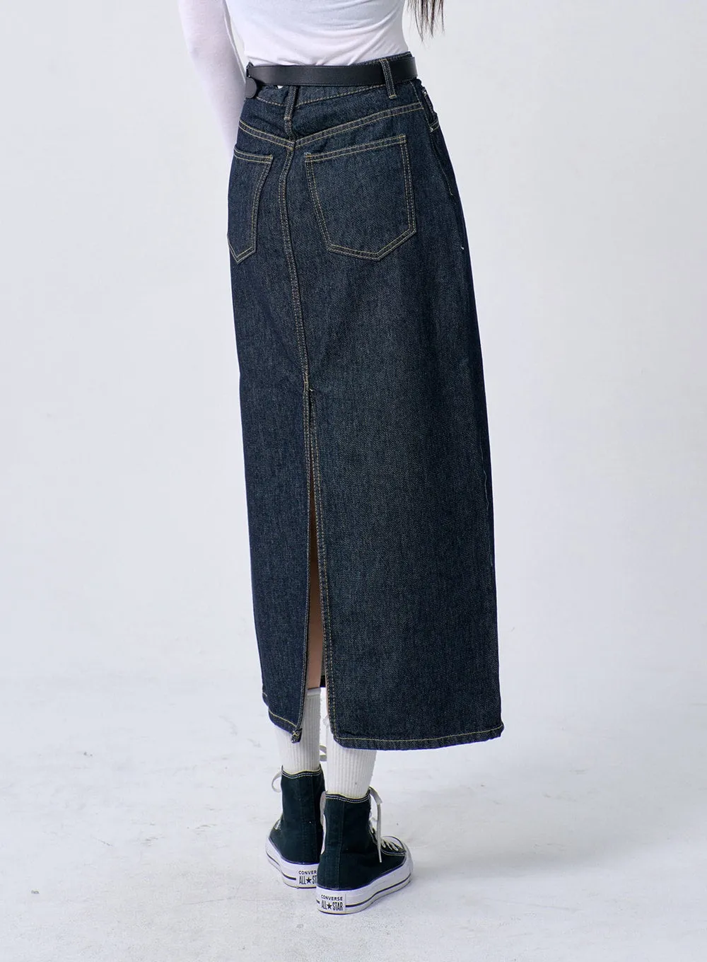 Dark Wash Denim Maxi Skirt BA321