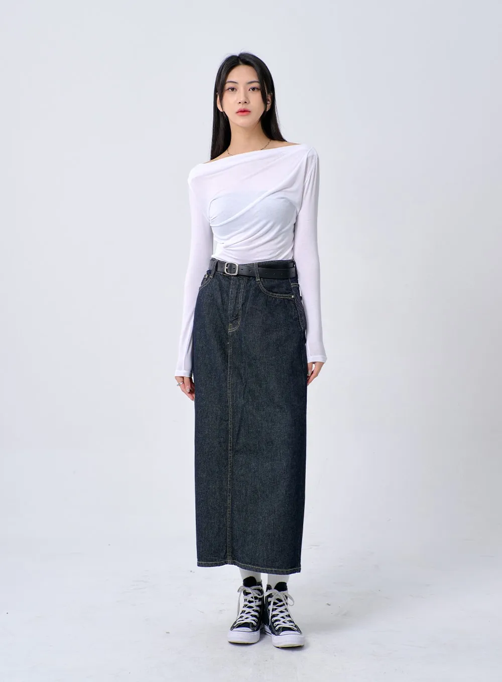 Dark Wash Denim Maxi Skirt BA321