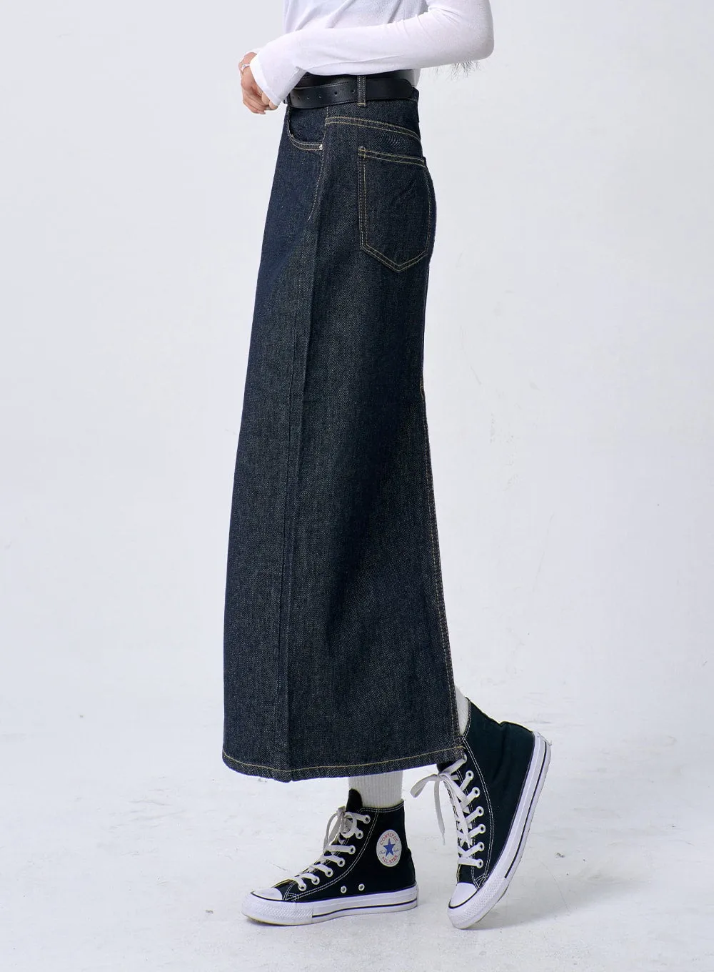 Dark Wash Denim Maxi Skirt BA321