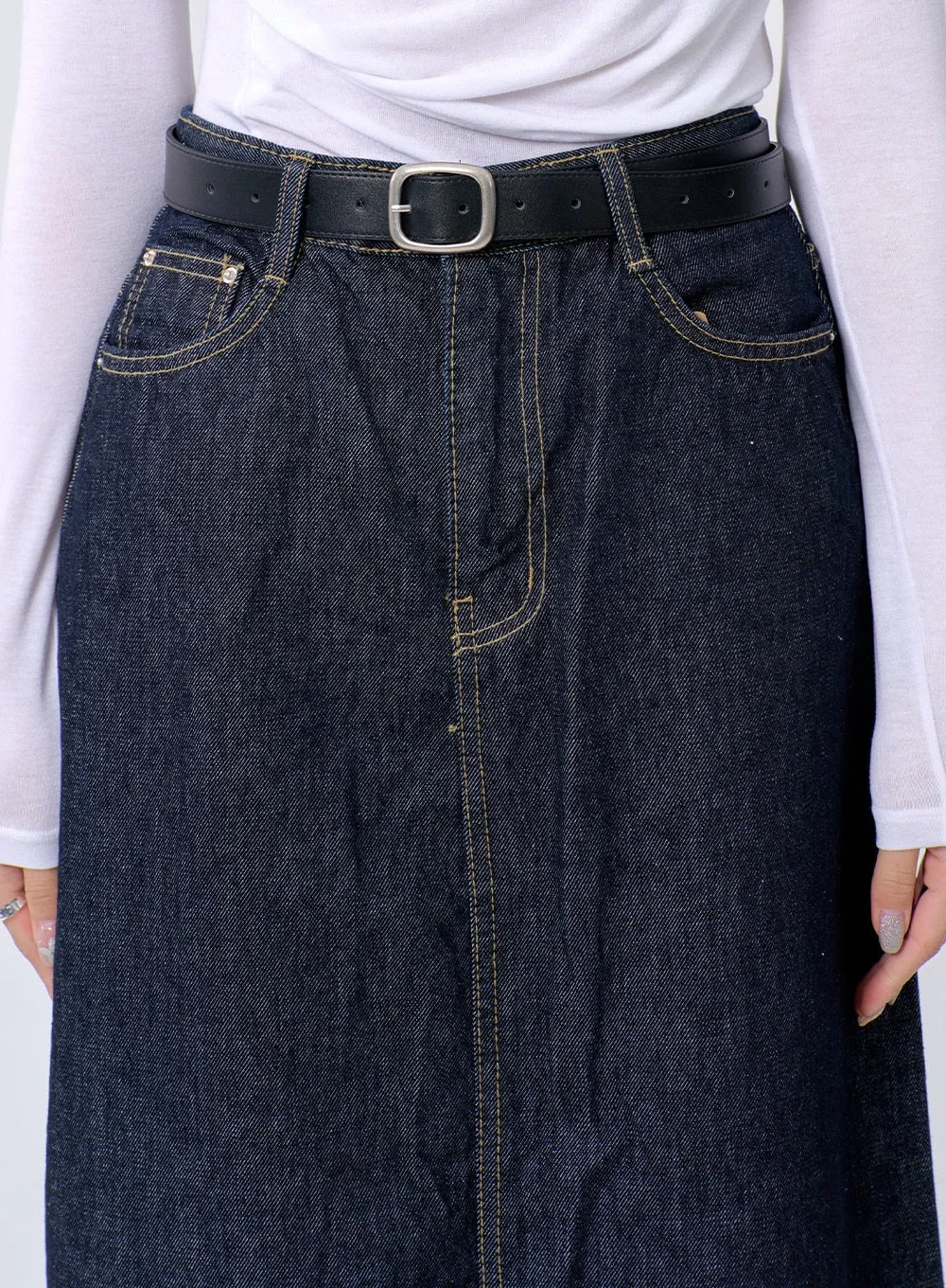 Dark Wash Denim Maxi Skirt BA321