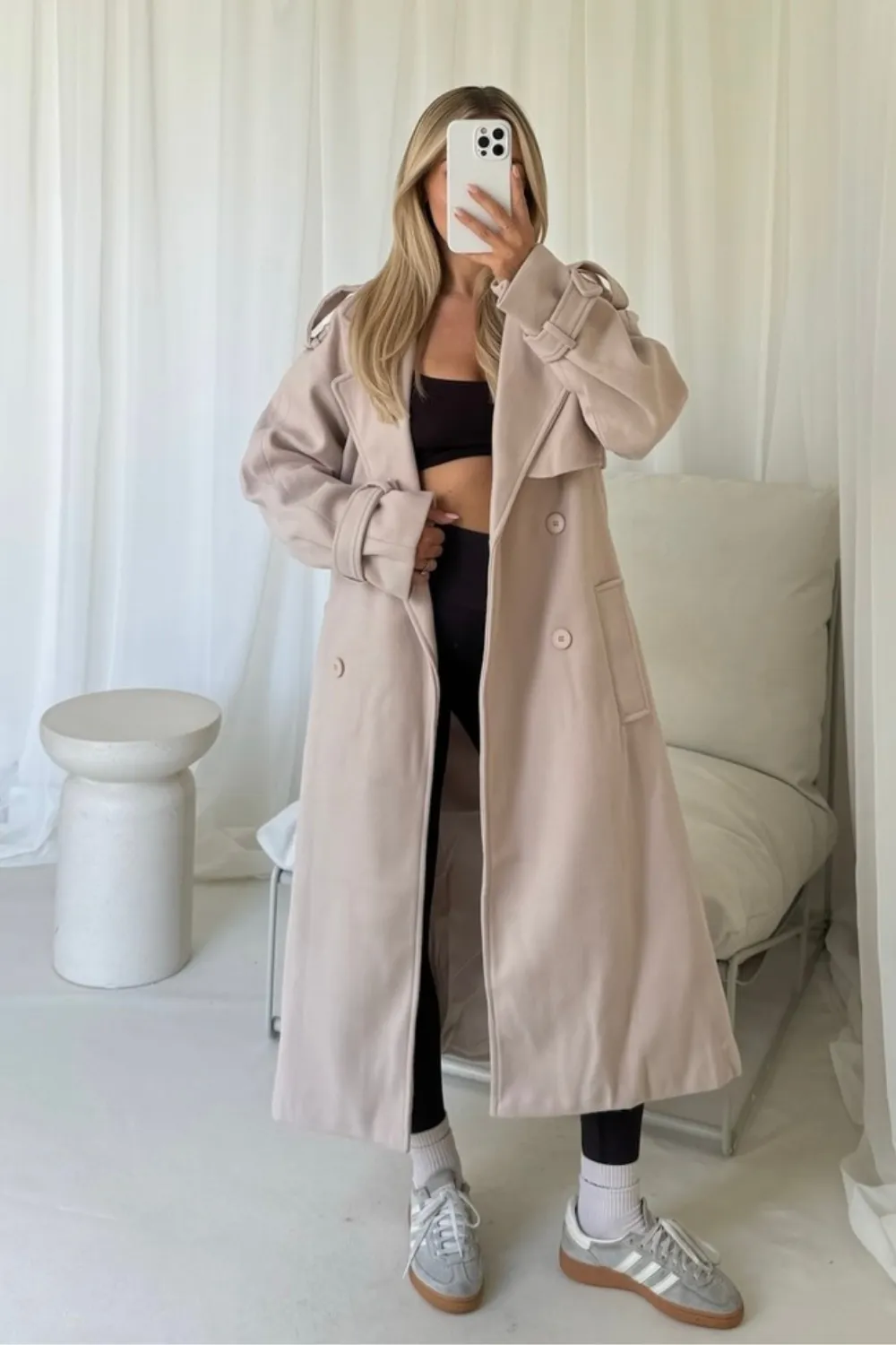 Darla beige long trench coat