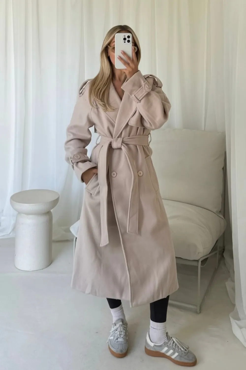 Darla beige long trench coat