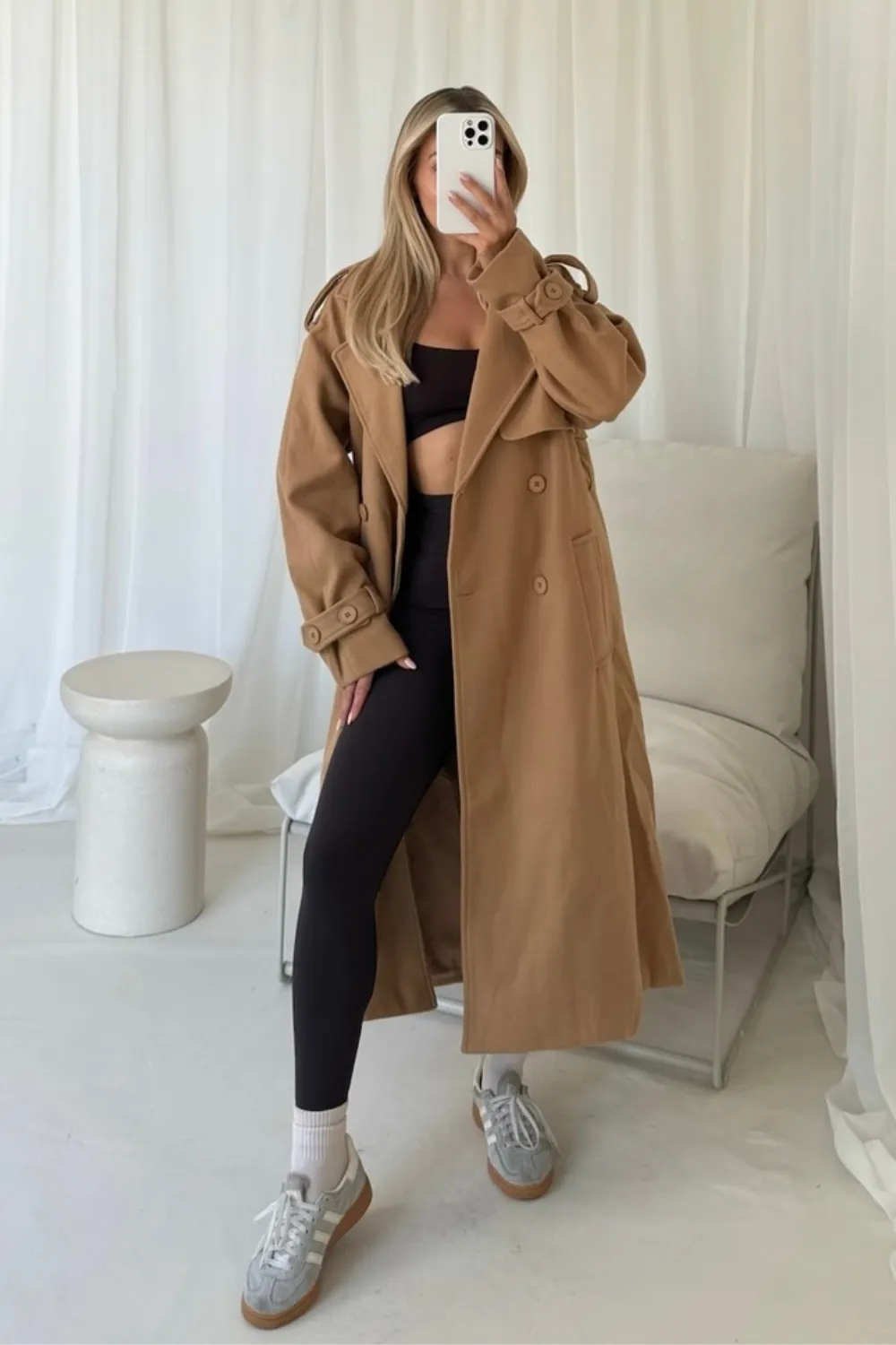 Darla camel long trench coat