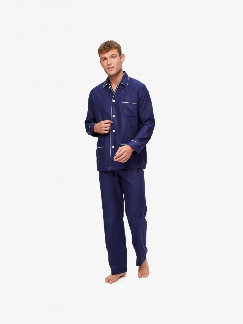 DEREK ROSE Lombard 6 Cotton Jacquard Classic Fit Pyjamas - NAVY