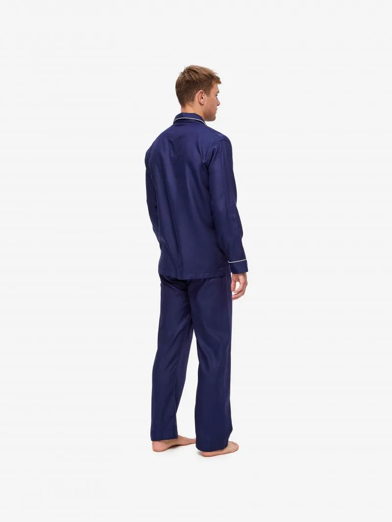 DEREK ROSE Lombard 6 Cotton Jacquard Classic Fit Pyjamas - NAVY