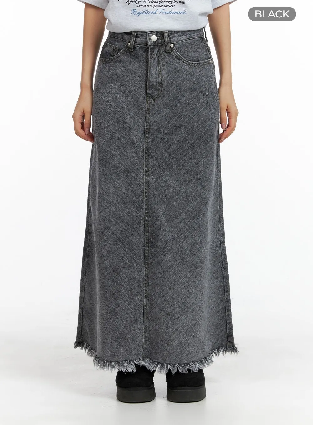 Distressed Denim Maxi Skirt CM408