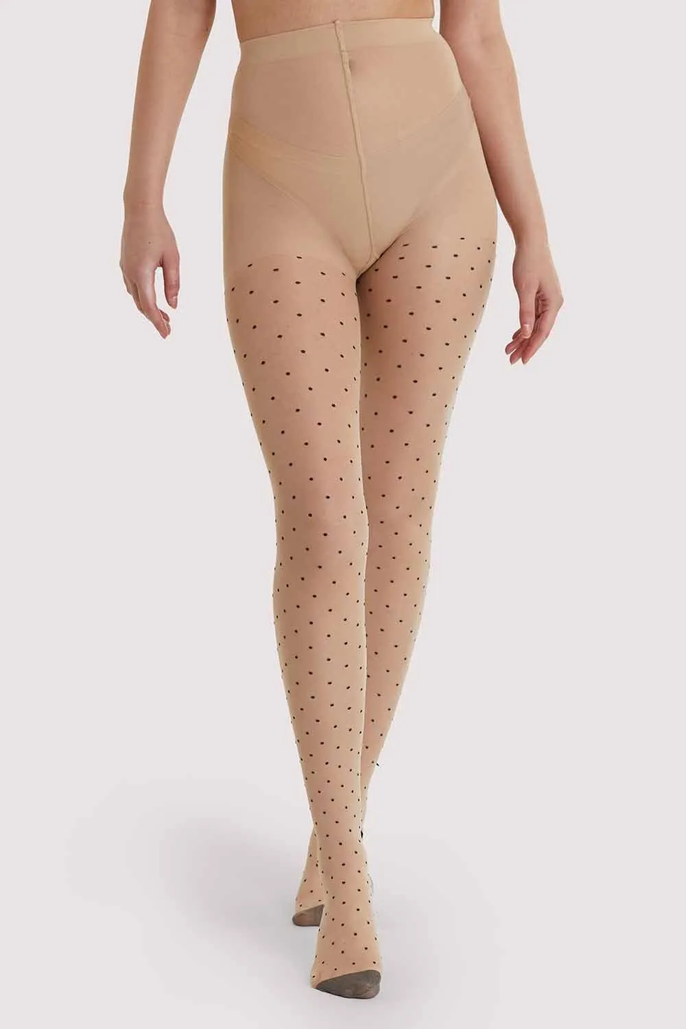 Dotty Seamed Tights With Bow Light Beige/Black