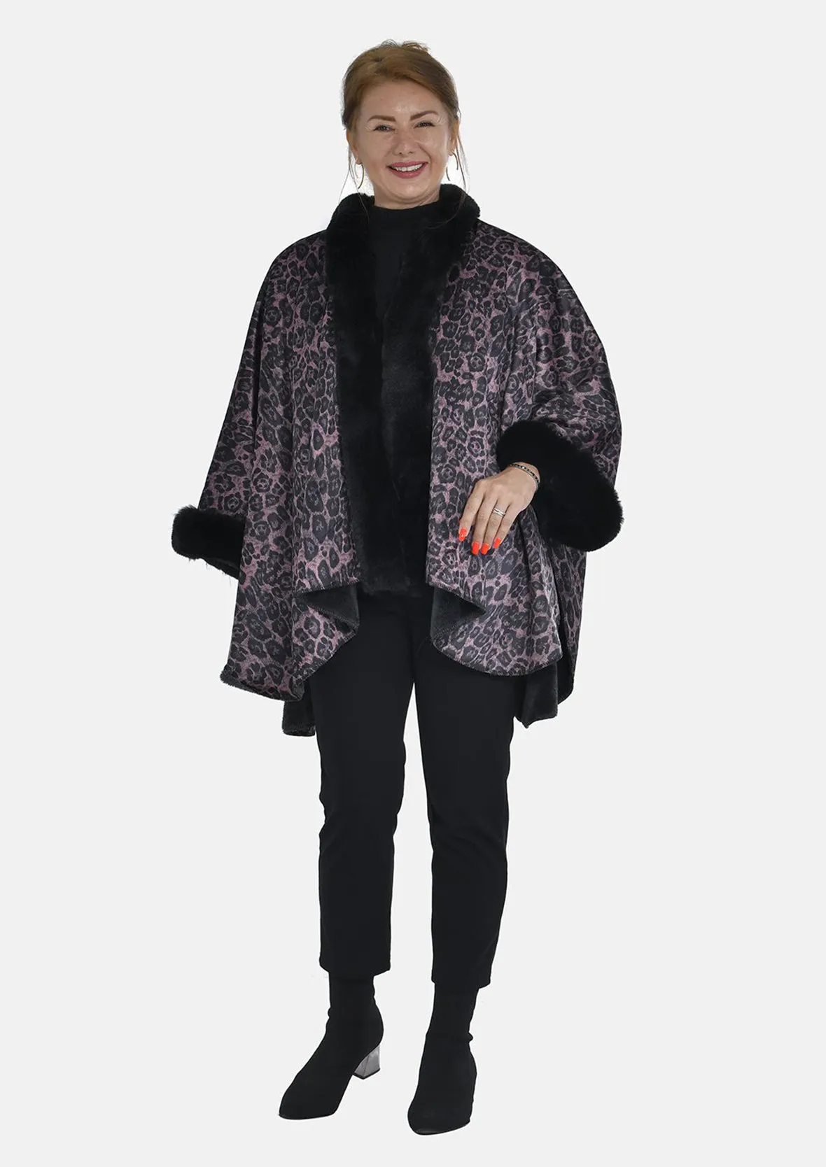 Double Knit Faux Fur Leopard Kimono