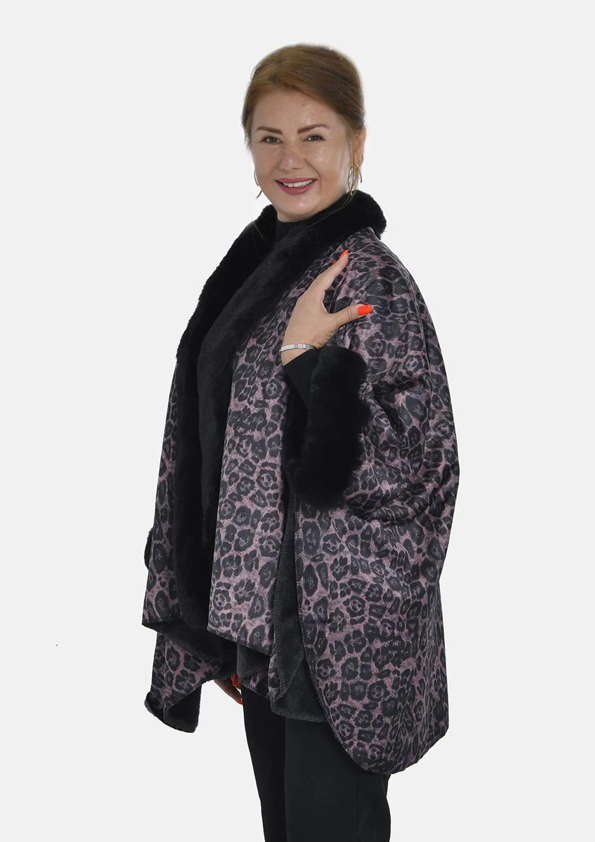 Double Knit Faux Fur Leopard Kimono