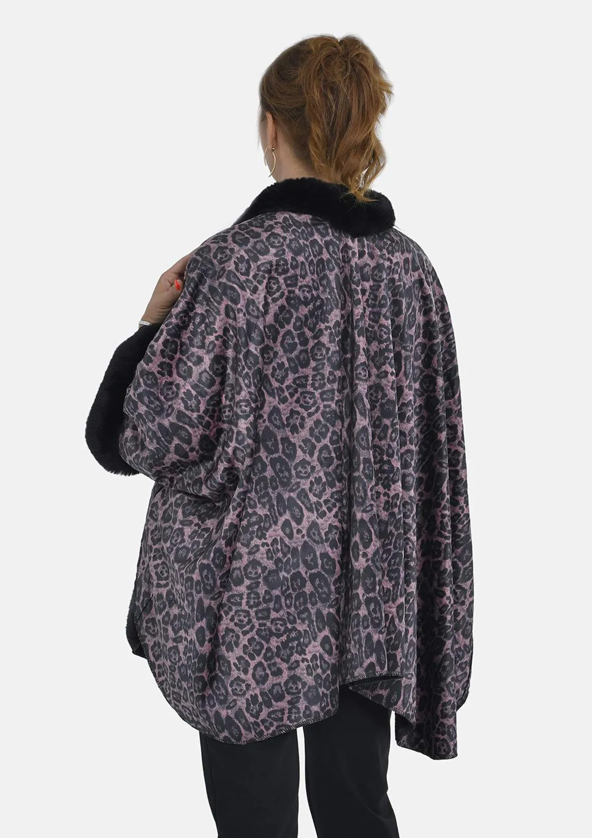 Double Knit Faux Fur Leopard Kimono