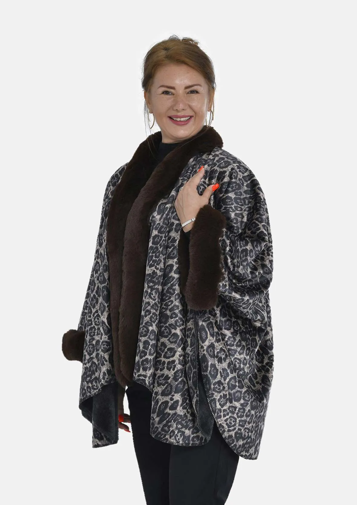 Double Knit Faux Fur Leopard Kimono