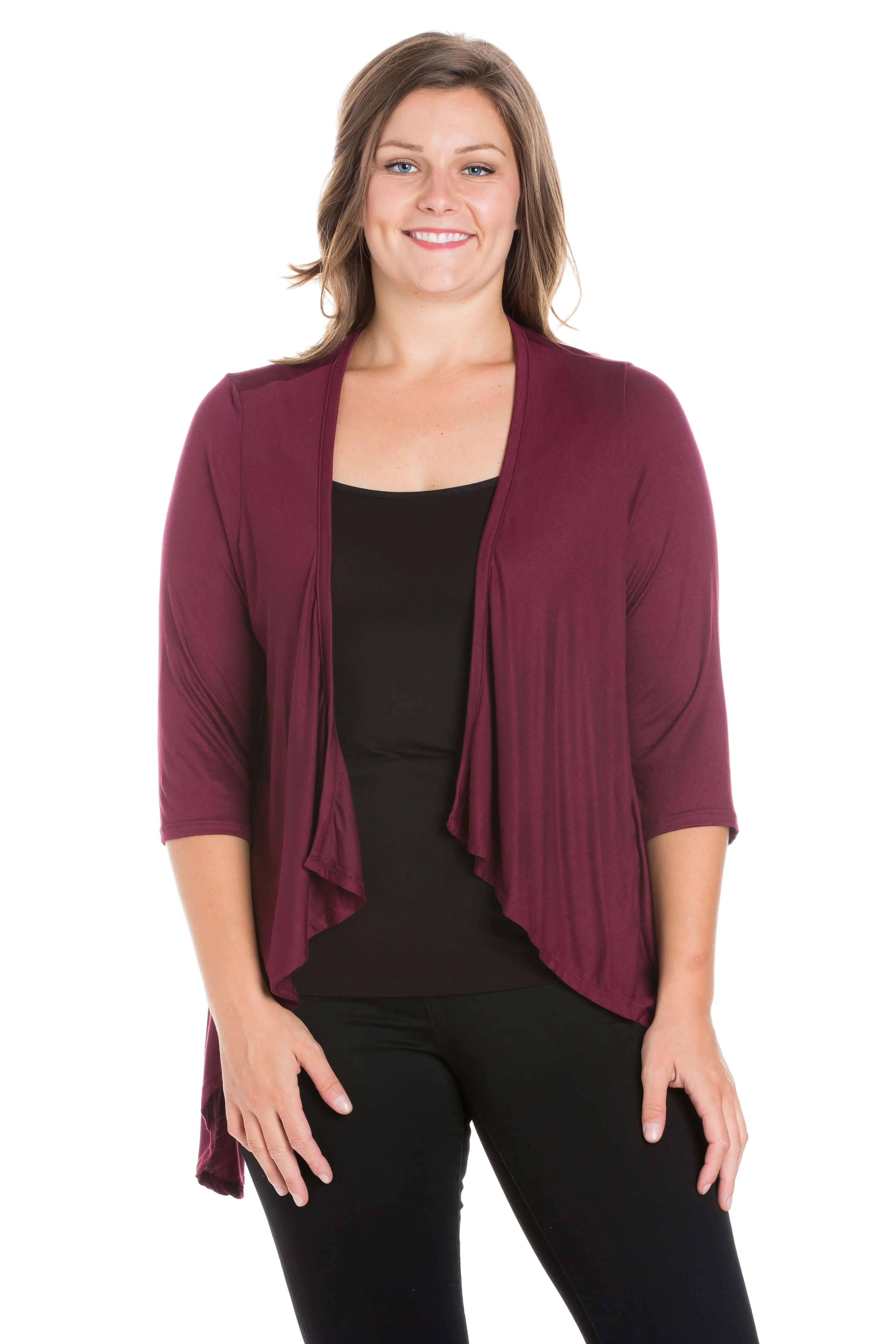 Elbow Length Sleeve Plus Size Open Cardigan