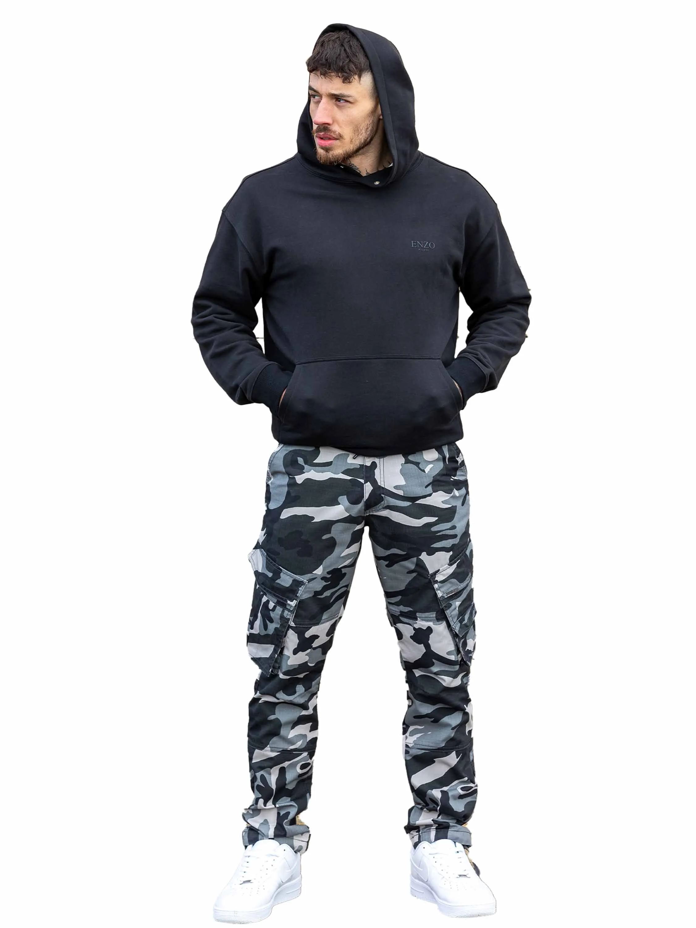 Enzo | Mens Camo Cargo Trousers