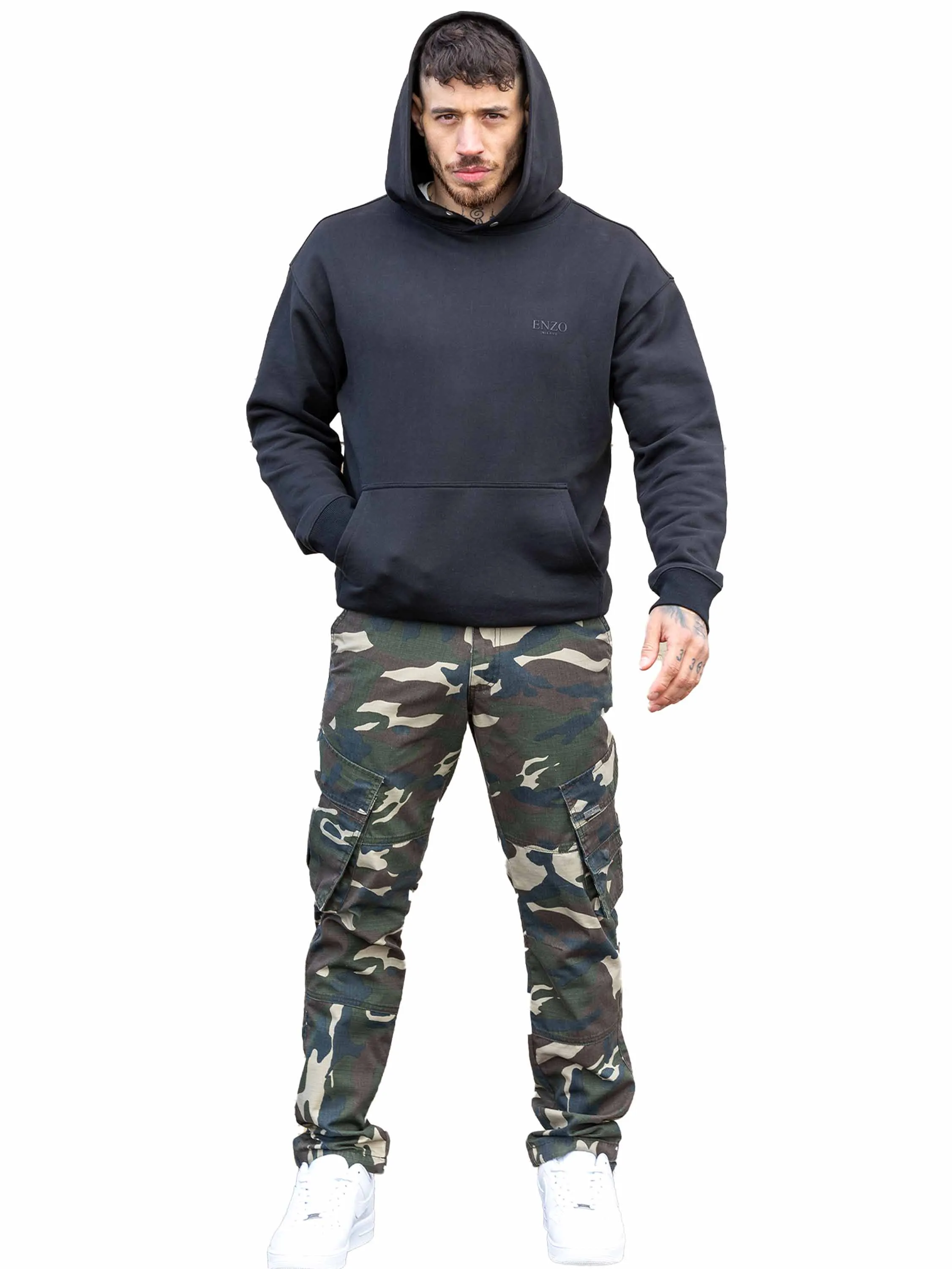 Enzo | Mens Camo Cargo Trousers