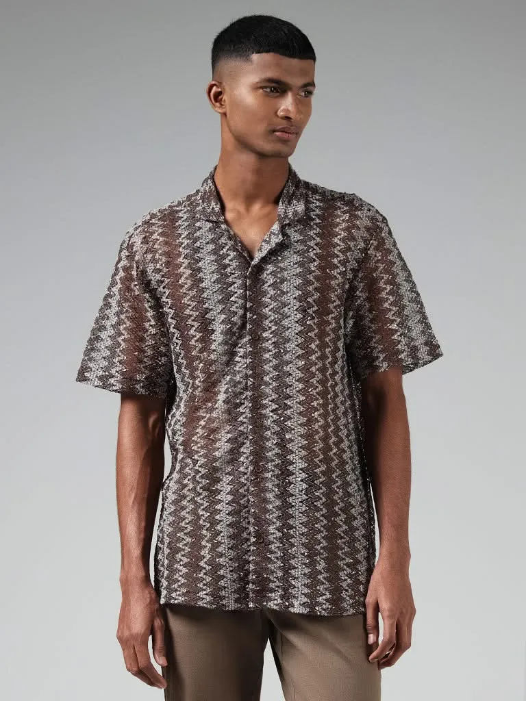 ETA Brown Zig Zag Knitted Relaxed-Fit Shirt