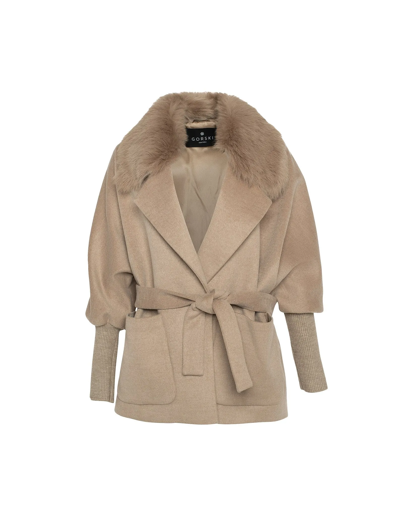 Fabric Jacket with Detachable Select Shearling Lamb Collar and Belt